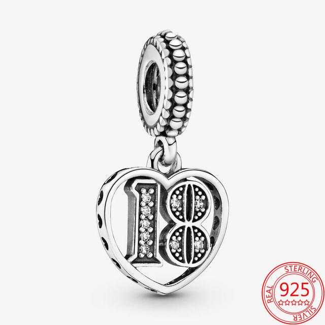 Echtes 925er Sterlingsilber 18. Jahrestagsanhänger Pavé Engelsflügel Charm Passend für Mode Armband DIY Schmuck Geburtstagsgeschenk Herstellung