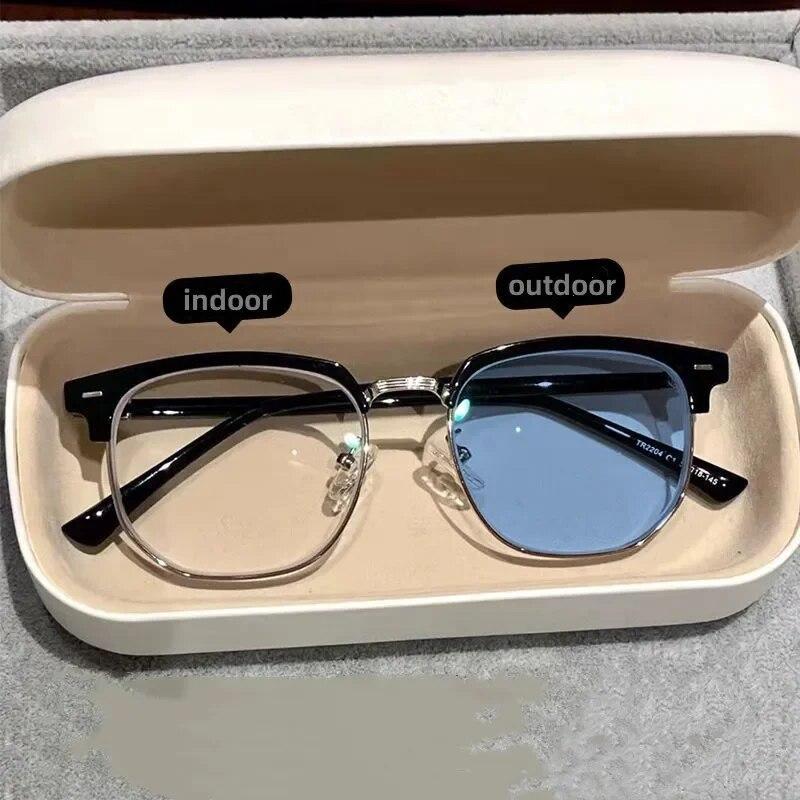 Modische photochrome Brille für Männer und Frauen, übergroße Myopie-Brille, Farbwechsel für den Außenbereich, kurzsichtige Brille, Dioptrien -5