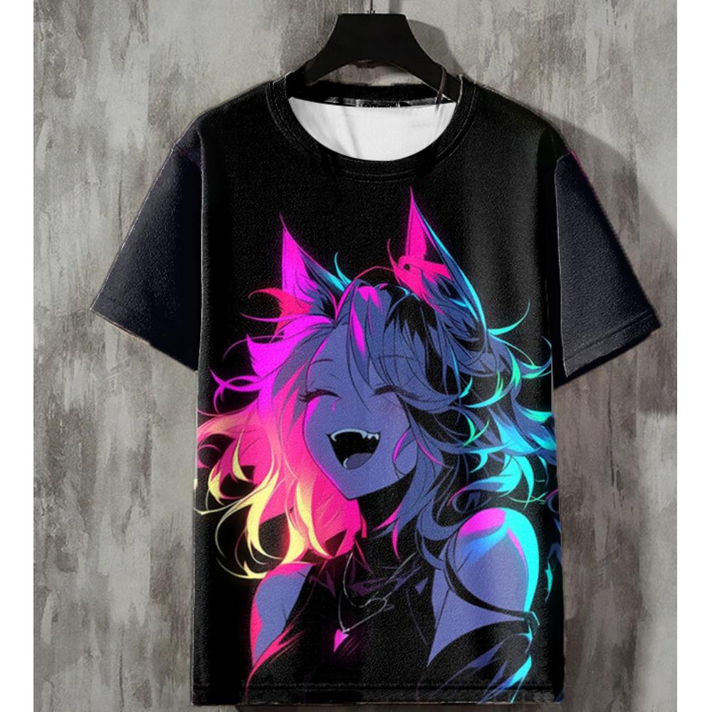 Herren T-Shirt Anime Sexy Beauty 3D-Druck T-Shirts Harajuku T-Shirts Kurzarm T-Shirt Lose Übergroße Herrenbekleidung Tops Streetwear S