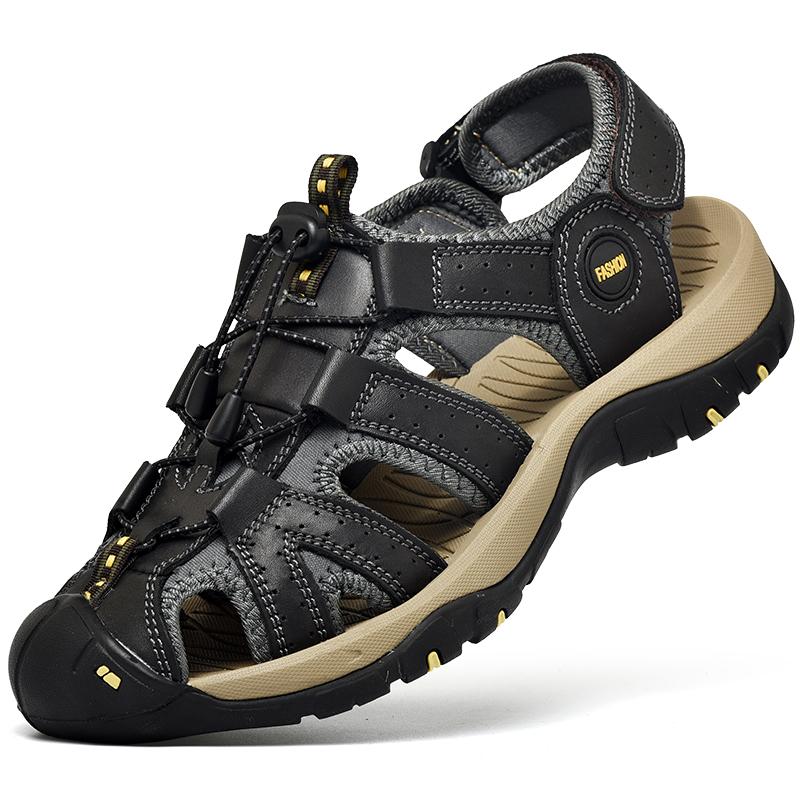 40–48 große Herren-Sandalen, gewickelte Herren-Sandalen, Leder-Sandalen, Strandschuhe, Wandern, Outdoor-Leder-Sandalen 47 schwarz