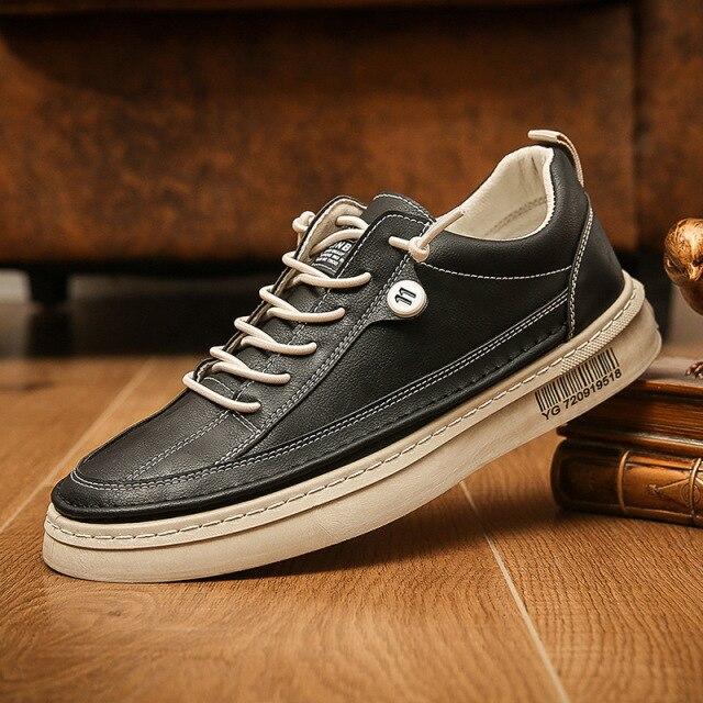 Herren Freizeit-Sneaker PU-Leder Sommer Laufschuhe Herren Low-Top Schuhe Mode Herren Vulkanisierte Schuhe Weiche Plateau-Sneaker 44 schwarz