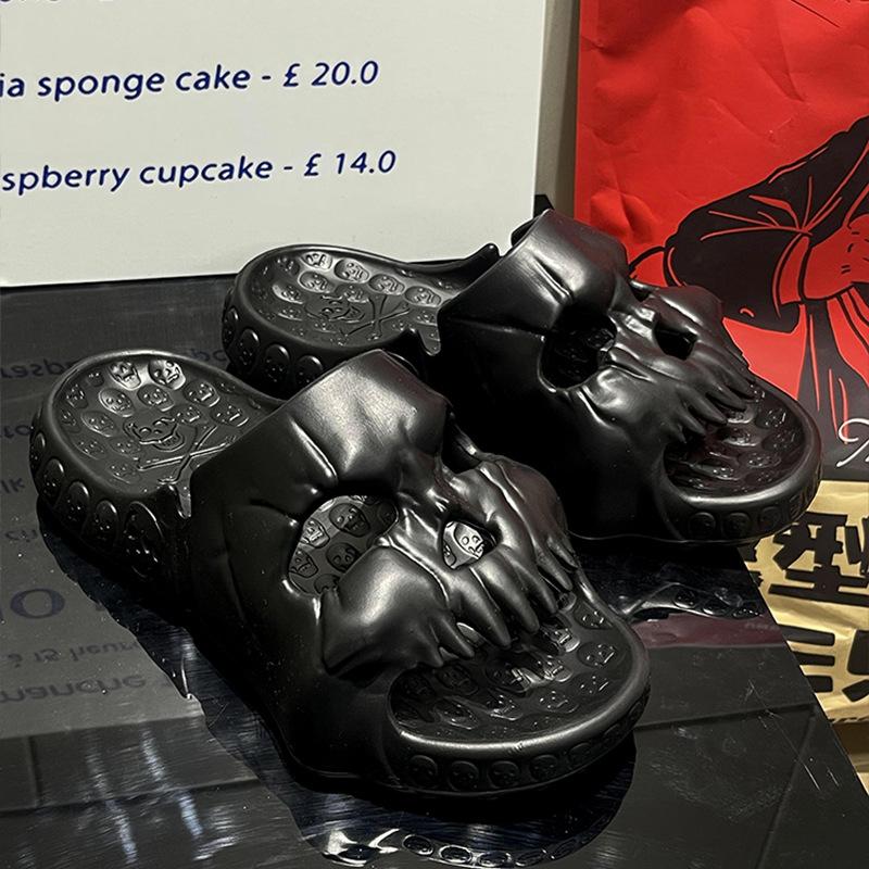 Neu Männer Hausschuhe Personalisierte Schädel Design Sommer Outdoor Spaß Neuheit Rutsche Dicke Sohle Plattform Strand Nicht-slip Frauen Sandale 36-37 schwarz