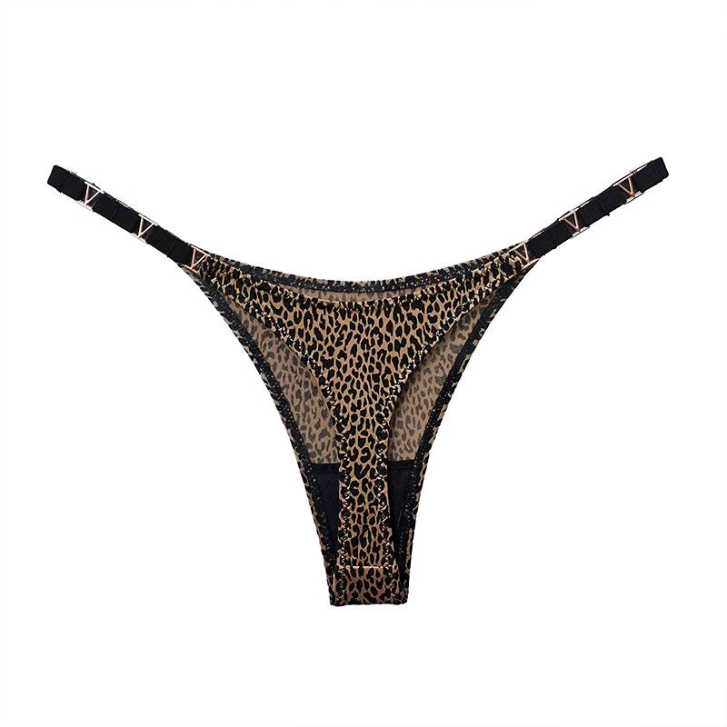Frauen Slips Sexy Höschen Metall Eis Seide Tanga Fitness Übung Hüftlift niedrige Taille hohe Gabel Tanga Halbpaket Hüfte Unterhose M leopard print