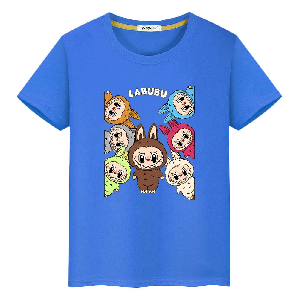 Labubu Kawaii Tops Anime Kurze stolz t-shirt 100% Baumwolle t shirt für kinder jungen 10 jahre y2k kinder kleidung mädchen kleinkind mädchen kleidung 140 blau