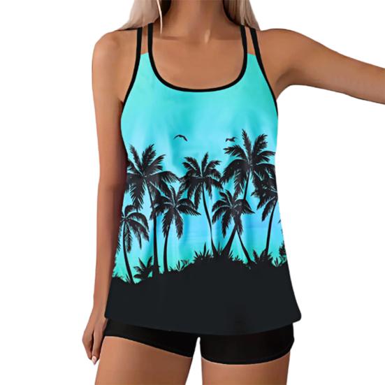 2-teiliges Tankini-Set mit abnehmbarem Brustpolster und verstellbaren Schultergurten, Oberteilen und elastischer Taille, bedrucktem Badehosen-Set, Strandmode L