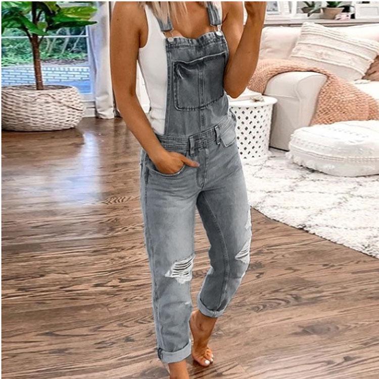 Mode Frauen Denim Overall Damen Frühling Mode Lose Jeans Strampler Weibliche Casual Plus Größe Insgesamt Overall Mit Tasche XXXXXL grau