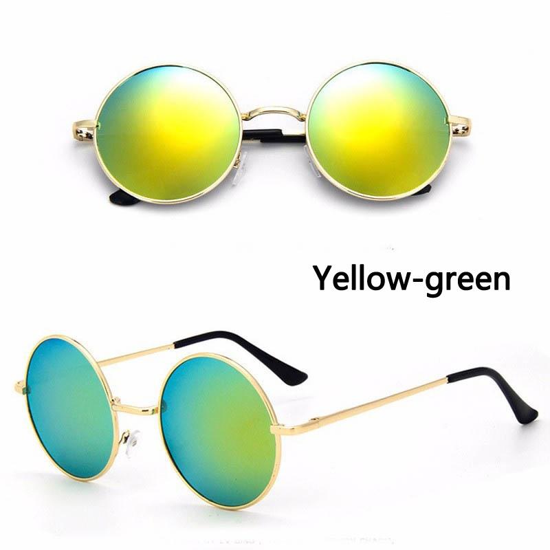Runde Sonnenbrille für Herren und Damen, Antireflexlinse, Metallrahmen, Kreis-Sonnenbrille gelb-grün