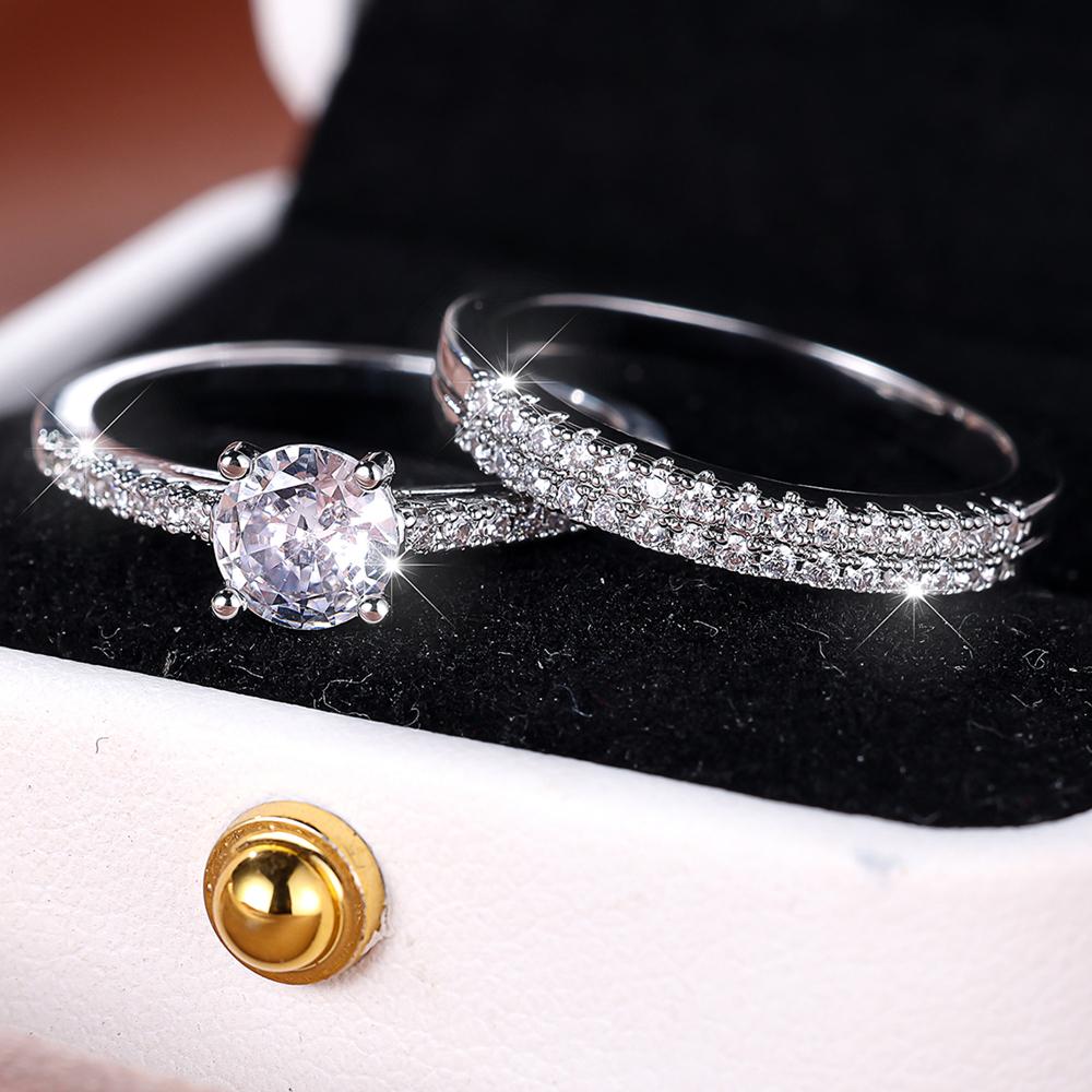 Glänzender Zirkoniastein, Mikrogepflasterter Brautring, Romantische schwarze Verlobungsringe, Hochzeitsschmuck, Geschenk 13 weiß/silber