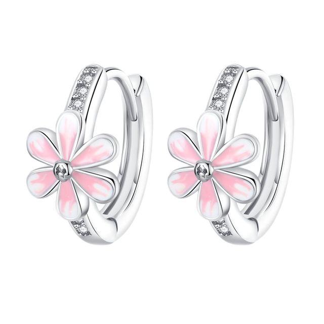 Gänseblümchen-Blumen-Ohrringe, 925er Silber, rosa, gelbe Blumen-Creolen für Frauen, Hochzeit, Verlobung, Zirkonia, originelles Schmuckgeschenk rot