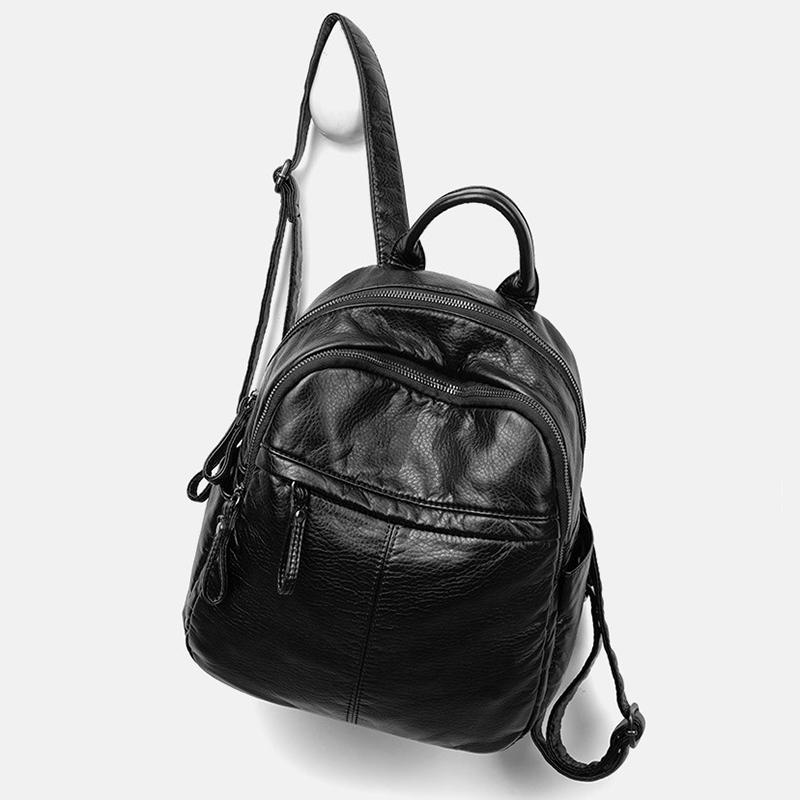 WTEMPO Designer Marke PU Leder Frauen Rucksack College Schule Rucksack Tasche Mode Reise Schulter Tasche Casual Buch Tasche schwarz