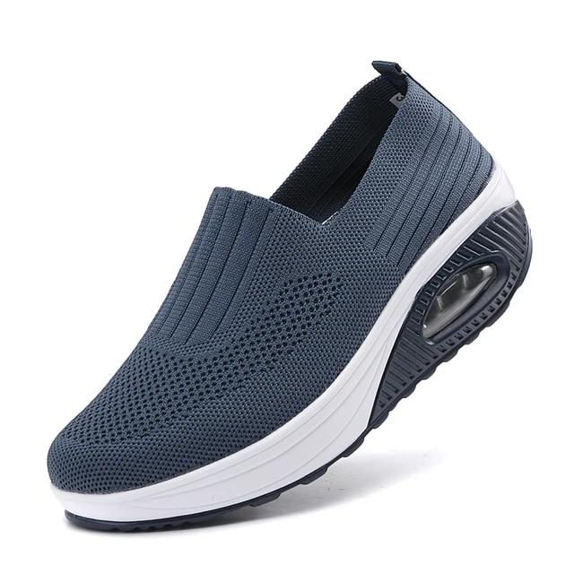 Damen Wanderschuhe Air Kissen Rutschfeste Orthopädische Schuhe Damen Plateau Pantoletten Atmungsaktive Keilabsatz Damen Sneakers 39 blau