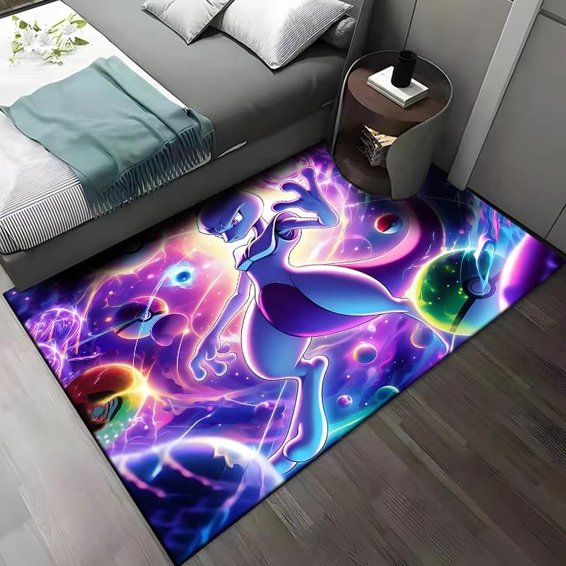 15 Größen Pokemon-Mewtwo Muster Teppiche Schlafzimmer Spielmatten Schlafzimmer Dekor Teppich Wohnzimmer Sofateppich Krabbeldecke Weihnachtsgeschenke 150x200cm (59x79in)