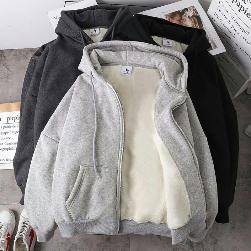 Herbst/Winter Unisex Fleece Wolljacke Reißverschluss Strickjacke Strickjacke Jacke Hoodie Loose Casual M grau