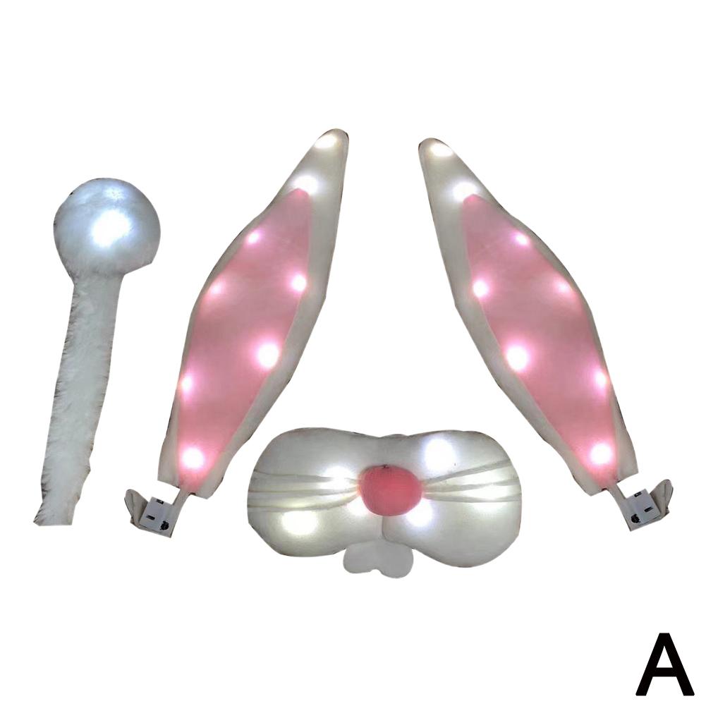 LED Leuchtende Rosa Hasenohren Autodekoration Auto Weihnachtsgeschenkset Autozubehör Ostern Leuchtende Hasenohren