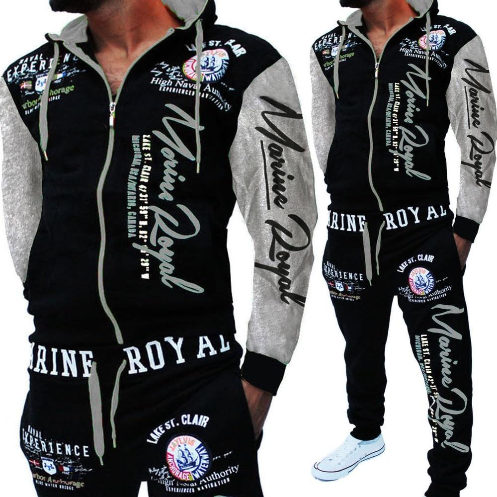 Herren-Trainingsanzug, 2-teilig, Oberteile und Hosen, Herren-Trainingsanzüge, Briefdruck, Übergröße, Jogger-Sets für Herrenbekleidung M graue