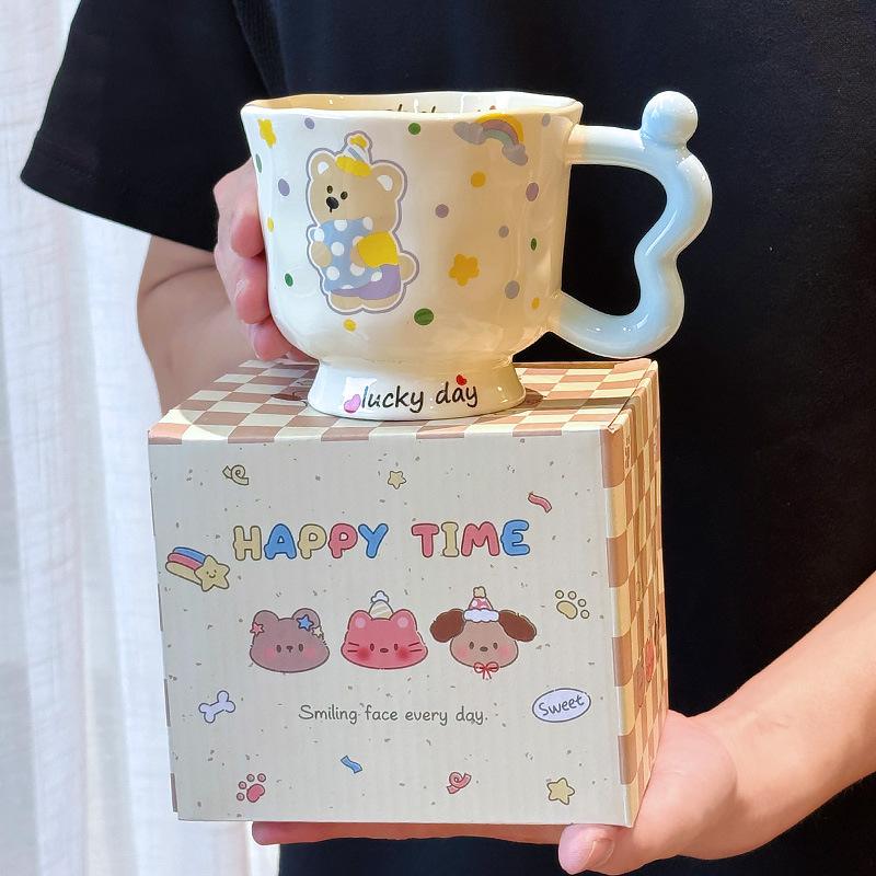Hoch aussehende Welpen-Hasen-Tasse Paar Keramik Trinkwasserbecher Zum Verschenken an Mädchen Geburtstagsgeschenk Büro Kaffeetasse 380ML