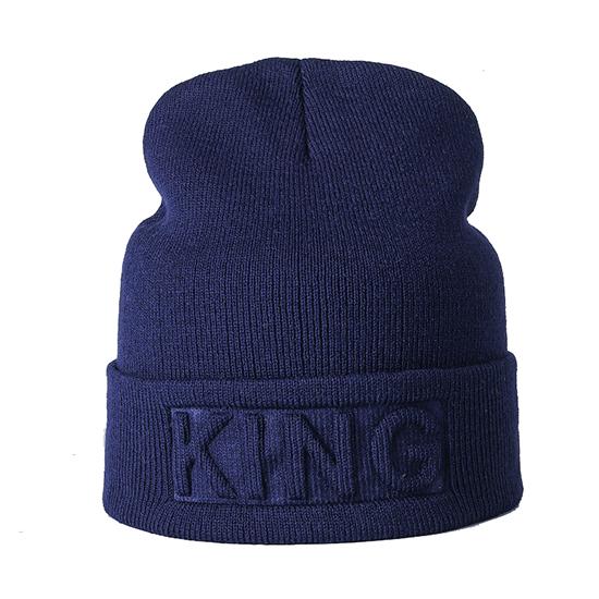 Winter Hut König Königin Mützen Mode Hip Hop Paare Kappe Casual Solide Hut Männer Frau Warme Gestrickte Beanie Ski Skullies motorhaube KING navy blau