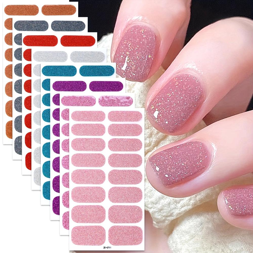 8 Nägel vollständig umwickelte Nagellackstreifen, rosa Nagelblitz selbstklebender Gel-Nagelsticker, geeignet für Damen Heim-DIY Selbstgebrauch Nagelprodukte Nagelset