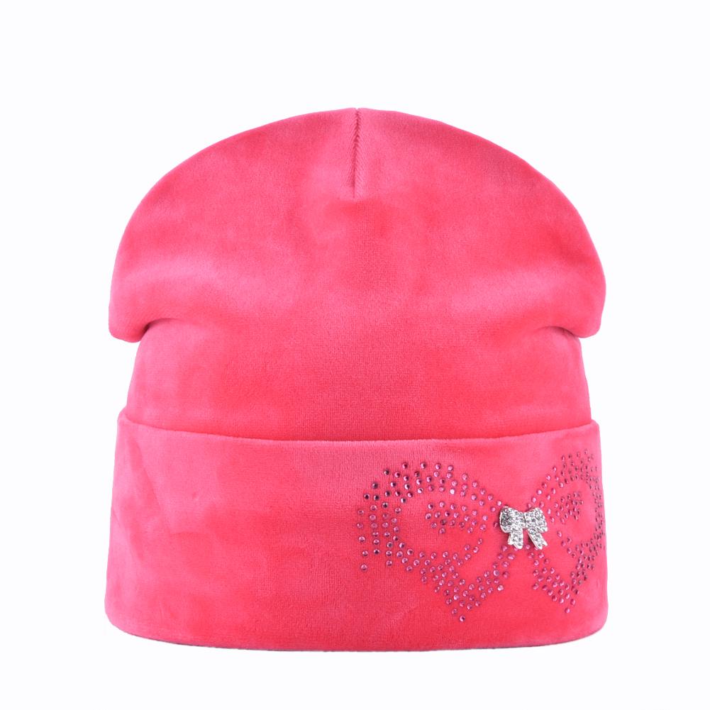 Winter Mützen Hut Für Frauen Strass Schmetterling Samt Hüte Damen Himmel Dicke Mützen Hüte Femal 55-58CM rosa