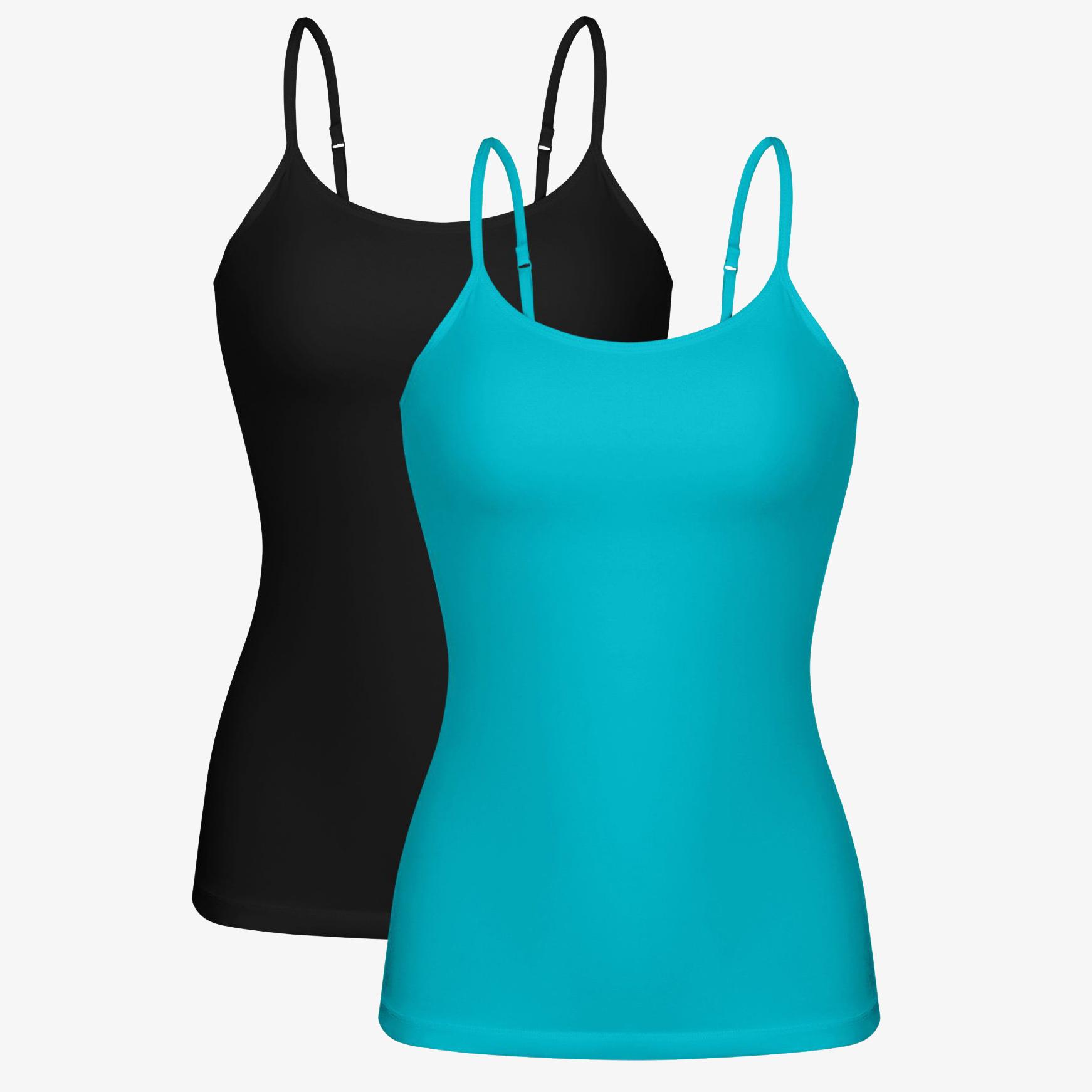 Charmleaks Damen-Unterhemd aus Baumwolle, Damenunterwäsche, Nachtwäsche, Unterwäsche, Hebe-BH, solides Basic-Tanktop, 2er-Pack M grün/schwarz