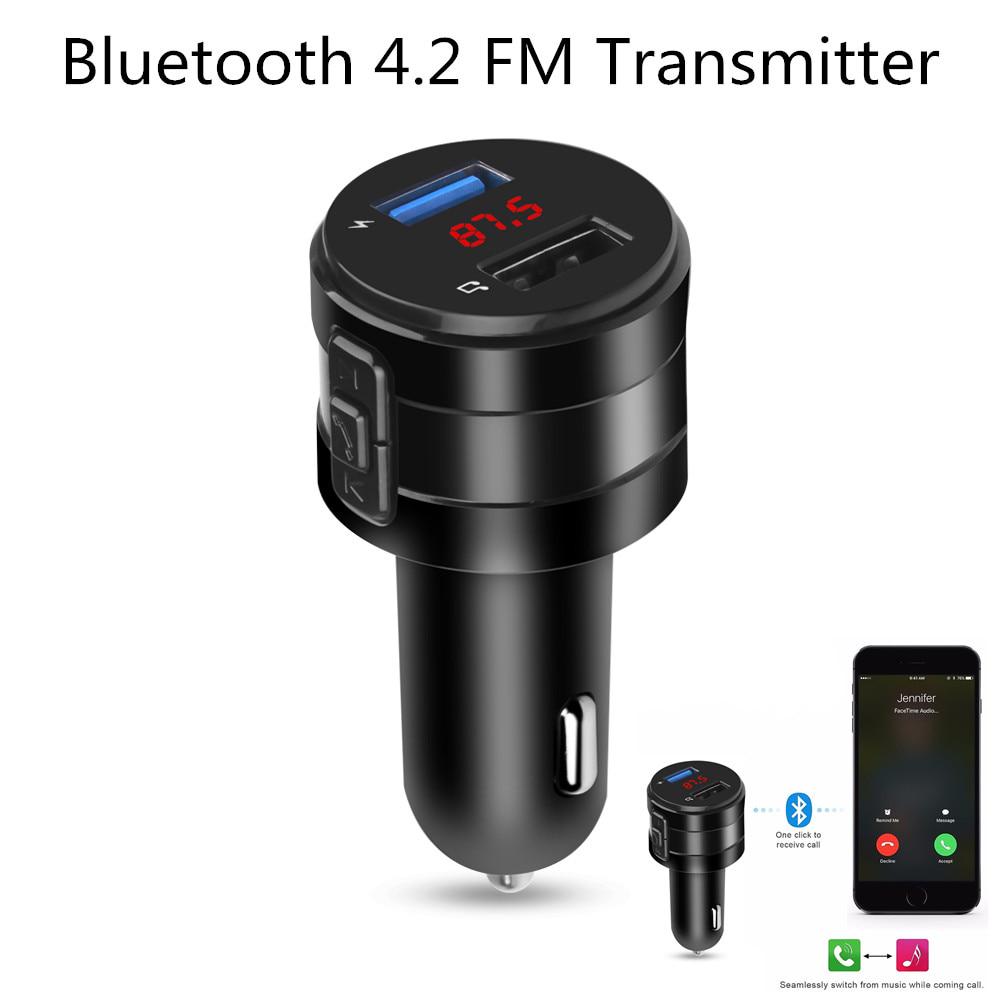 Freisprecheinrichtung, Bluetooth 4.2, FM-Transmitter, Modulator, Autoladegerät, 3,1 A, Dual-USB-Adapter, Auto-MP3-Player, kabelloser Audioempfänger, Schwarz