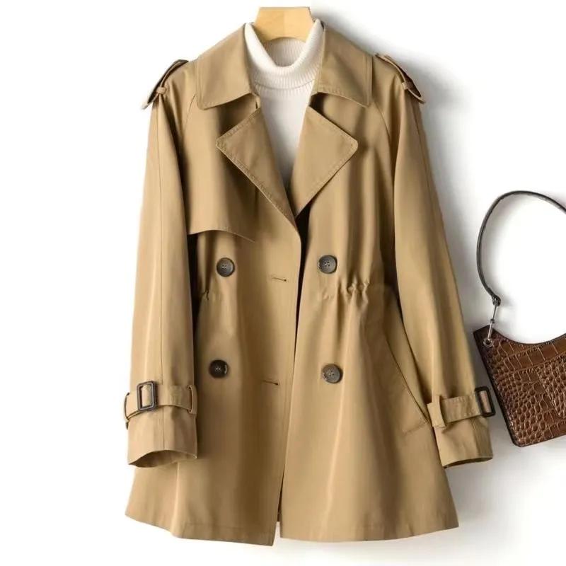 Damen Herbst Zweireihiger Lässiger Lockerer Damen Windbreaker Trenchcoat Oberbekleidung Mantel Damen M khaki