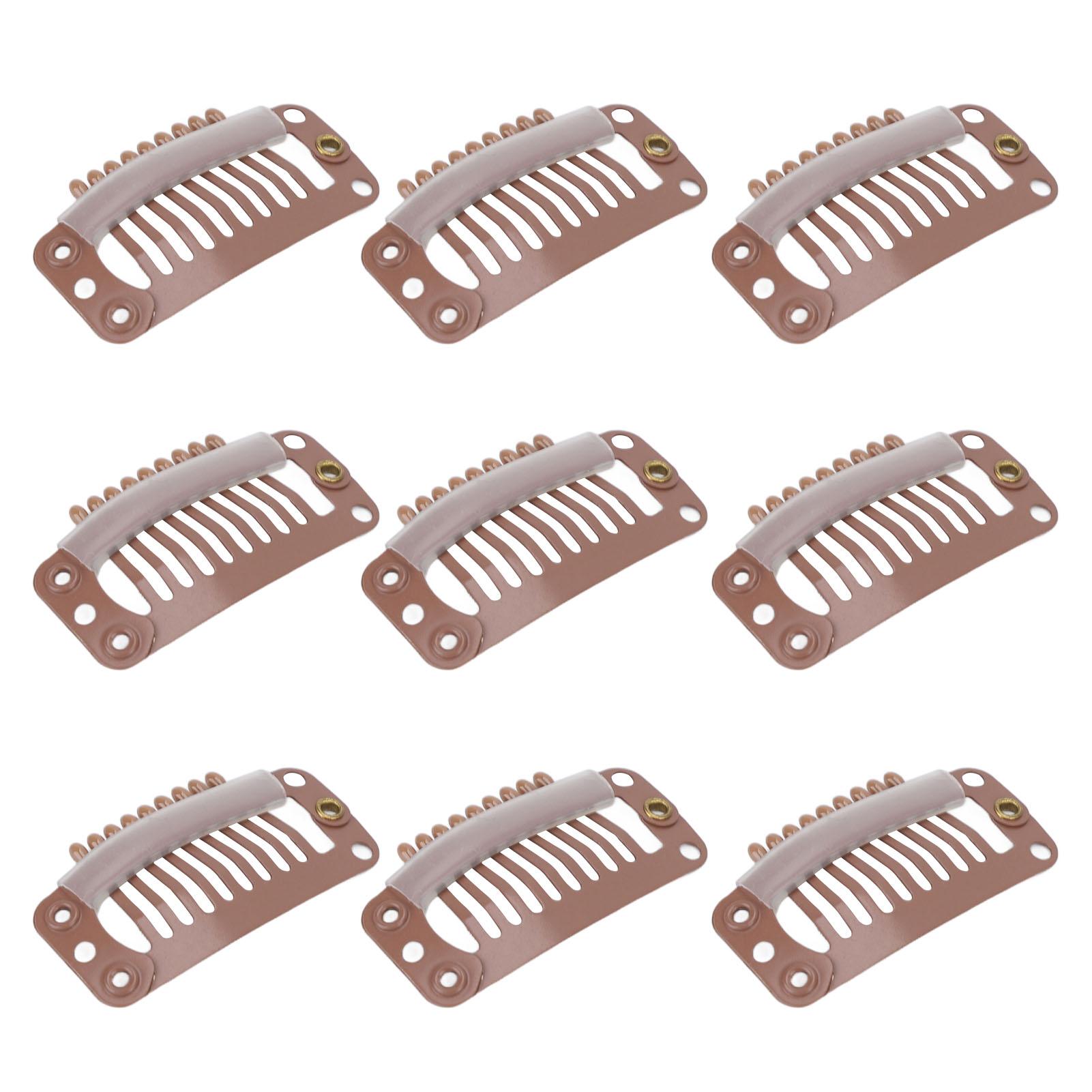 40 Stück Haarperücken-Clips Edelstahl 9 Zähne Fest Halt Haarverlängerung Haarteil Clip 32mm Braun hellbraune