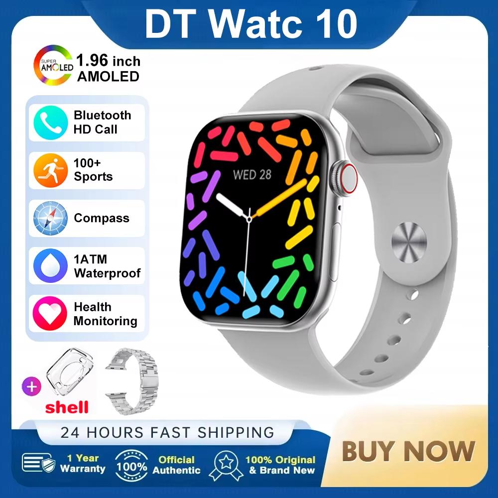 2026 Neue DT Watch 10 Smartwatch für Herren und Damen 3D-Menü 16 GB Großer Speicher TWS Kopfhörer Videowiedergabe NFC Smartwatch für Apple steel belt silber