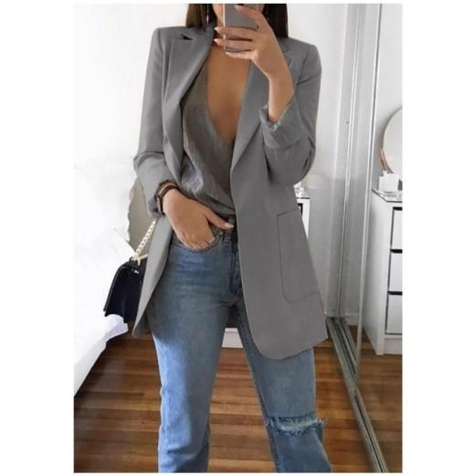 Damen-Blazer, lässig, übergroß, lang, Strickjacke, Jacke, Mantel, Herbst, modisch, langärmelig, Strickjacke, einfarbig, Büro, Damen, einfarbig, Blazer, Übergröße L grau
