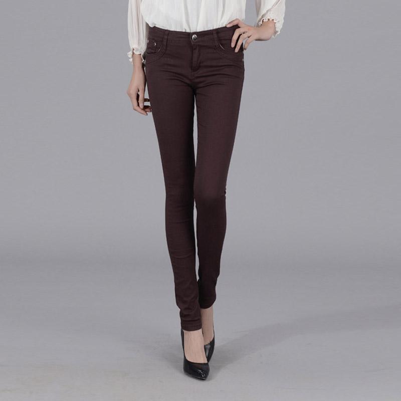 Frauen Damen Bleistift Hosen Sommer Taschen Taste Dünne Waden Länge Hosen Casual Stretch Hose Plus Größe Weibliche Hosen M kaffeebraun