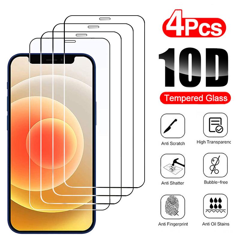 4PCS Volle Abdeckung Schutz Glas Für iPhone 11 12 13 14 15 Pro Max Mini Screen Protector Auf iPhone X XR Xs Max 6S 7 8 Plus Glas iPhone 7 Plus / 8 Plus reinfarbig