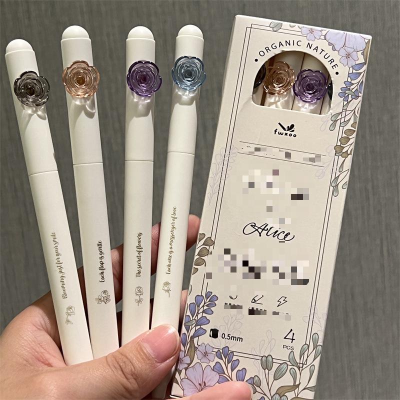 4 Stück Kawaii-Gelstifte, schwarze Tinte, CS-Spitze, kann aus der Mine gedreht werden, schreibt reibungslos, ästhetisches Briefpapier, Kugelschreiber, Schulbedarf A