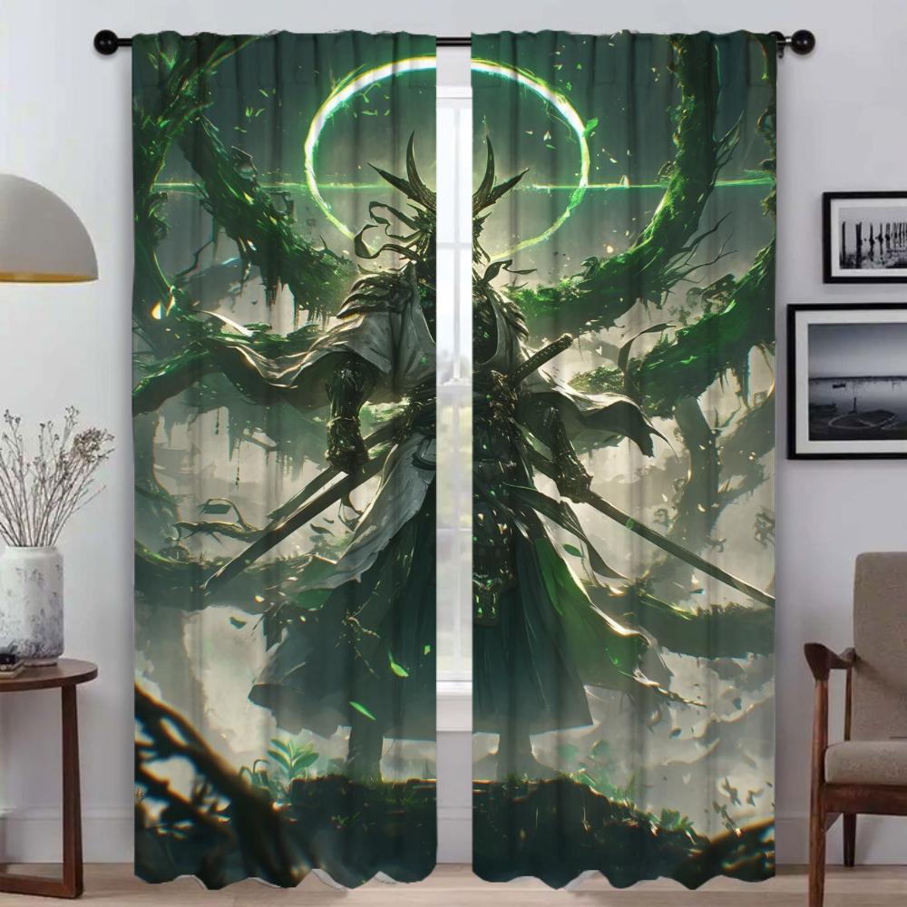 Jade Mechwarrior Verdunkelungsvorhang für Zimmer 2 Paneele Halloween Dekoration Vorhänge Kinderzimmer Jalousien Heiminnenraum Vorhänge Wohnen W74xH114cmx2pcs-CL