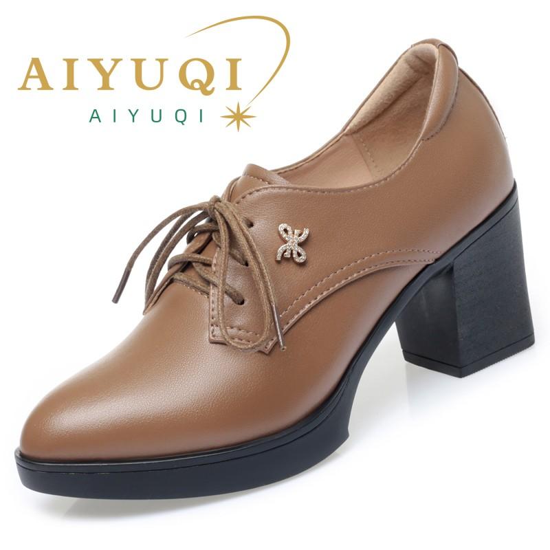 Frauen Schuhe Kleid Echtes Leder Lace-up High-heel Schuhe Frauen Frühling Große Größe Mode Damen Schuhe 40