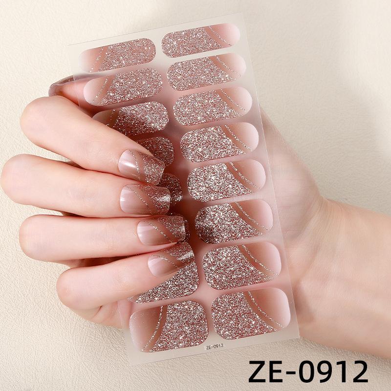Kein Kleber Gel-Nagelaufkleber Wasserdicht Matt Glitzer Press-On-Nägel für Damen Französischer Stil ZE-0912