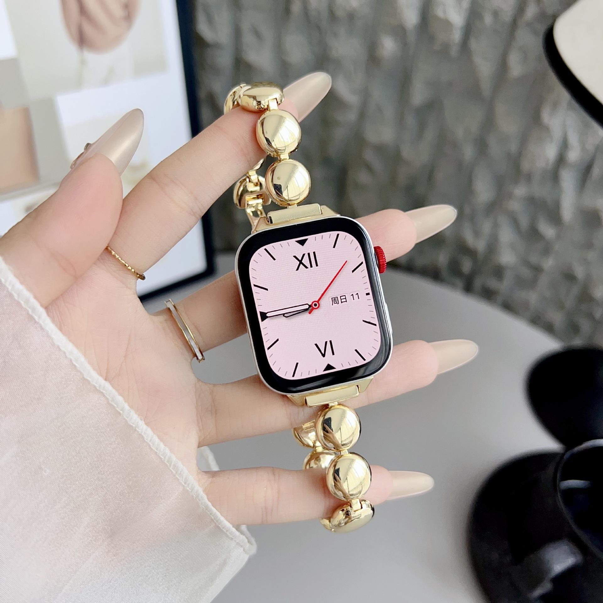 Metall-Kettenarmband für Huawei GT5, Xiaomi 9 Pro, Apple S11, iWatch 1098SE - Kleines Punktmuster Apple 42/44/45mm (S10/S11 46/49mm) gold