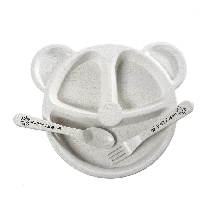 3 Teile/satz Babynahrung Fütterung Geschirr Cartoon Bär Schüssel + Löffel + Gabel Essen Geschirr für Kinder Gerichte Kinder Dinning Platte beige