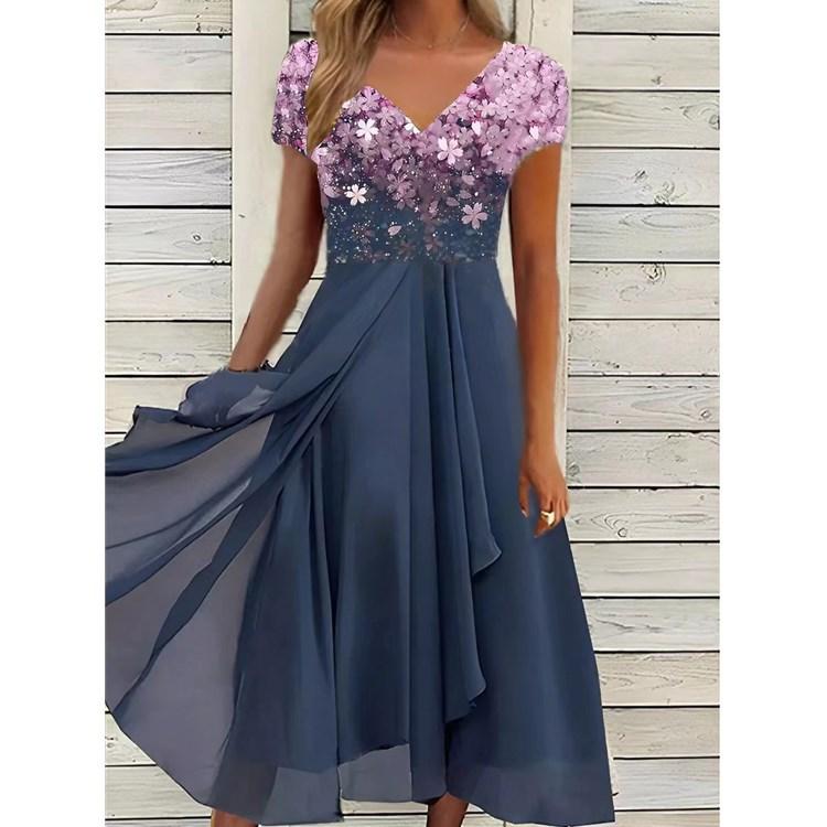 Damenkleid Chiffon Elegantes Spitzen-Patchworkkleid Cut-Out Langes Kleid Brautjungfern-Abendkleid M