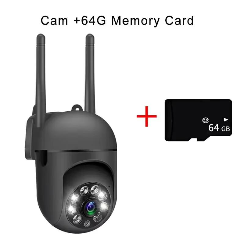 2,4G 5GHZ PTZ WIFI IP Drahtlose Kamera Auto Track 4X Zoom Sicherheit Cam Volle Farbe Nachtsicht CCTV Überwachung Netzwerk Kamera Cam+64GB SD(EU PLUG) schwarz