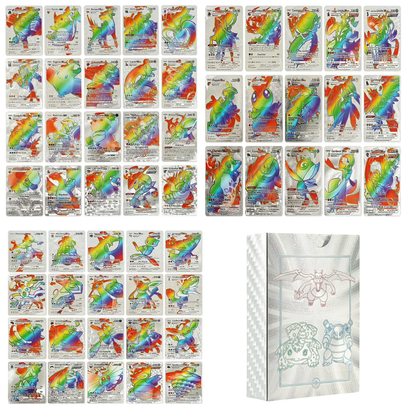 55 Stk. (5GX+3Vstar+47V-max)  Regenbogen-Goldfolie, verschiedene Karten, GX V-Star V-Max Charizard-Kartenset, Geschenkkarten-Sammler zum Geburtstag von Kindern One Size silber