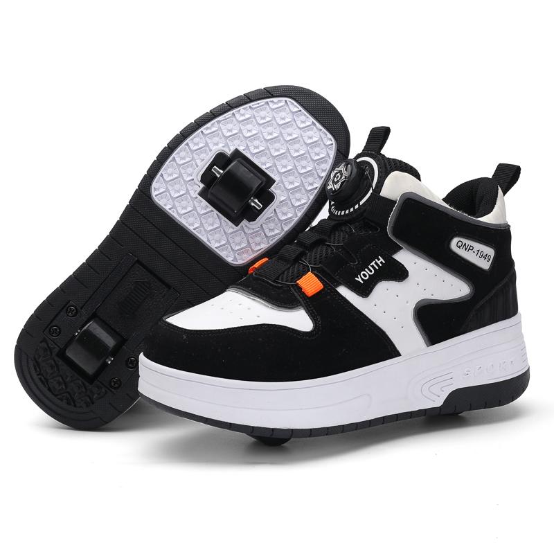 TUINANLE Kinder-Laufschuhe für Jungen Mädchen PU-Leder Studenten-Laufschuhe 2-Rädrige Kinder-Rollschuhe 39 schwarz