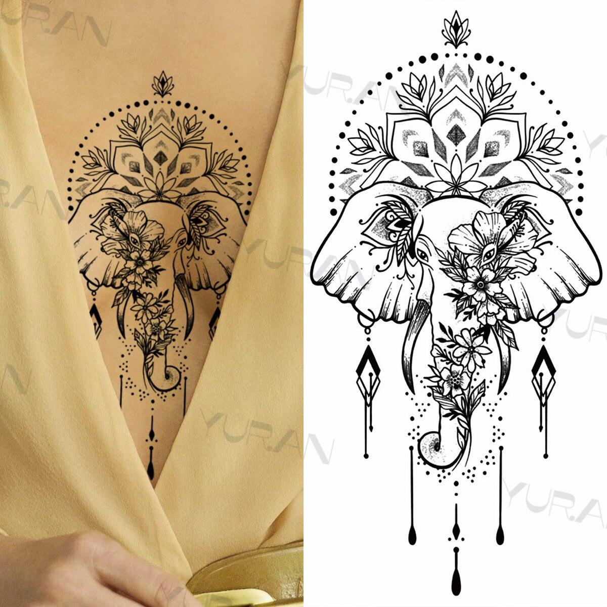 Spitze Schmetterling Rose Temporäre Tattoo Für Frauen Erwachsene Henna Elefant Anhänger Mond Blume Gefälschte Tatoo Wasserdicht Arm Tattoo Aufkleber