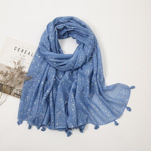 2021 neueste Plain Glitter Shiny Dot Baumwolle Schal Schal Weiblichen Frühling 2021 Baumwolle Hijab Schals Frauen Blau Kopftuch 190 * 85 cm 1 pc 180-100cm