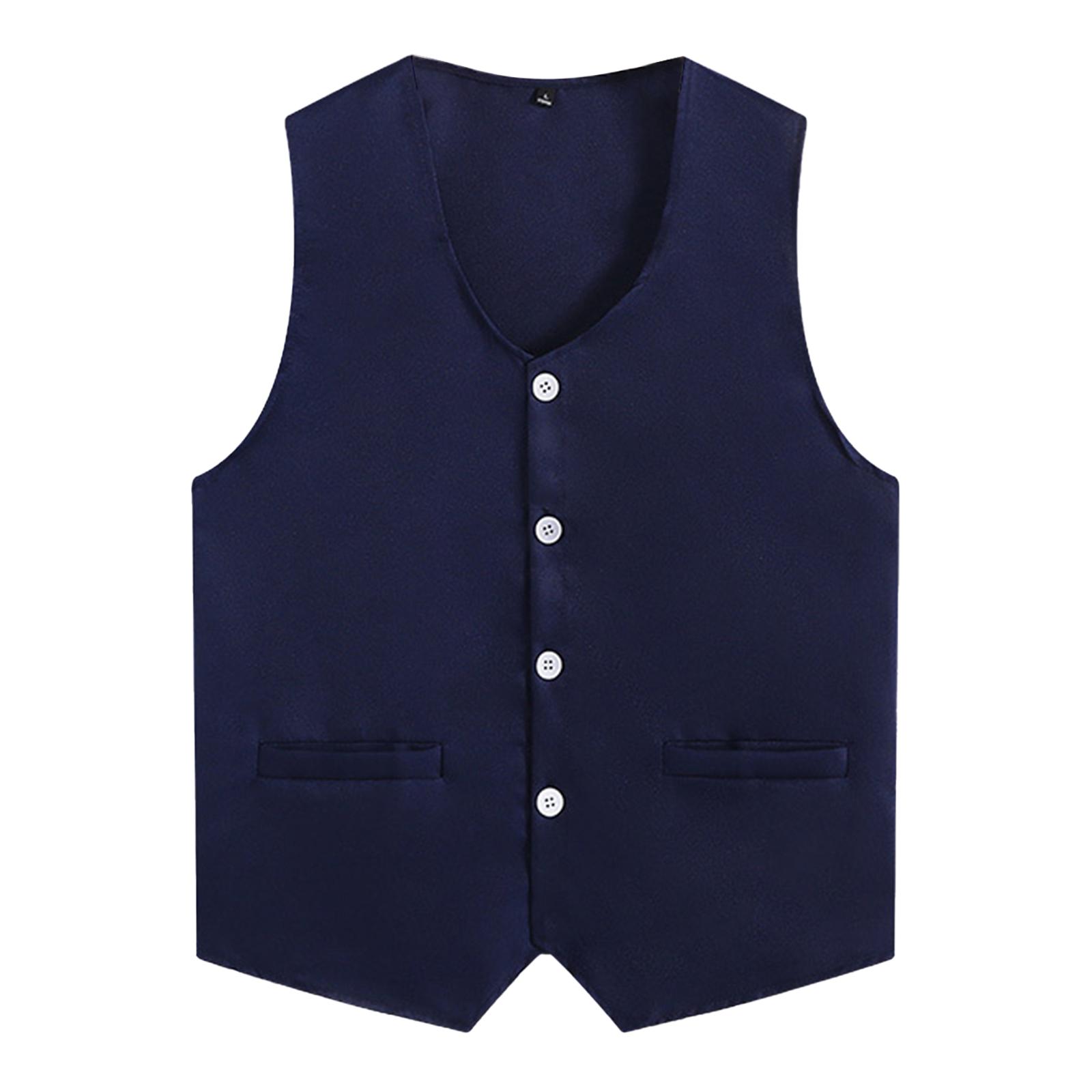 Kinder Jungen Mädchen Knopf Freiwilligen Weste Einfarbig V-Ausschnitt Ärmellos Unregelmäßiger Saum Weste Freiwilligen Aktivitäten Uniform 14-15 Years navy blau