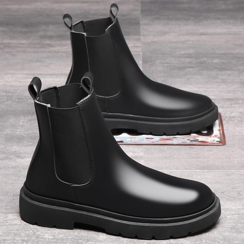 Mode Herrenstiefel aus echtem Leder Chelsea Boot Mode Motorrad Ankle Boot Plateaustiefel für Männer Plüsch Warme Winter Botas Hombre2024 40 schwarz
