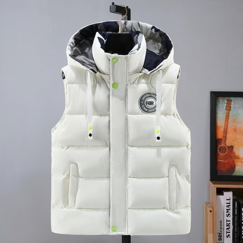 Kapuzen Herren Herbst Ärmellose Jacke für Herren Mode Warm Kapuzen Herren Winter Weste Leicht Übergröße Herren Arbeitsweste Weste XXXXXL weiß