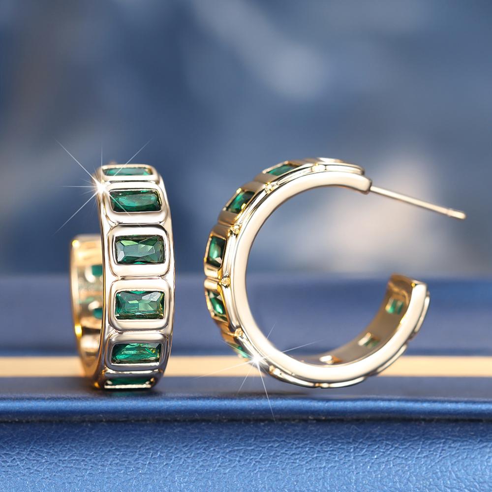 Mode Gold Farbe Halbkreis Ohrringe für Frauen C Form Grün Zirkonia Ohrringe Vintage Party Schmuck Geschenk grün/gold