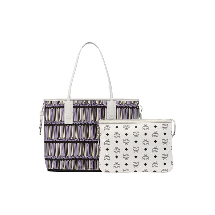 MCM Monogramm-Print Wendbar Logo Farbblock Gestreiftes Muster Große Kapazität Stoff und Kunstleder Tragetasche Einkaufstasche Damen Tragetasche MWPDSLR01WT001 Basic Set (Bag+Dust Bag)