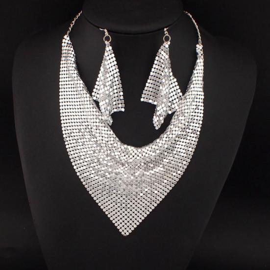 2 Stück/Set Damen Halskette Ohrringe Set Leopardenmuster Funkelnde Pailletten Halskette Hakenohrringe Set Schmuck Geschenk goldgelb