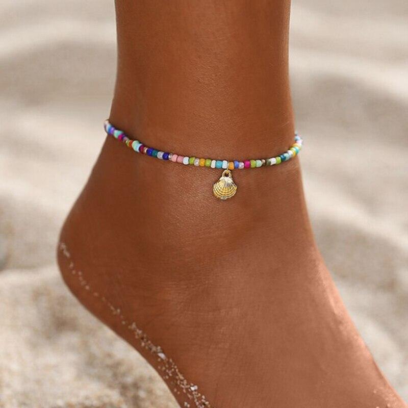WENN ICH Boho Blume Perlen Fußkettchen Set Für Frauen Trendy Sommer Ozean Strand Handgemachte Perlen Knöchel Armband Fuß Bein schmuck CS1906210451